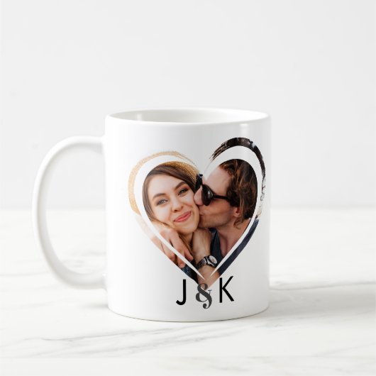 トレンディーハートカップル新婚ファミリーフォトコラージュ コーヒーマグカップ (左)