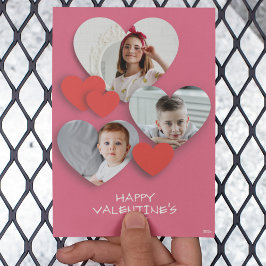 トレンディーハートフォトコラージュピンクのグリーティングカード