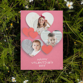 トレンディーハートフォトコラージュピンクのグリーティングカード シーズンカード