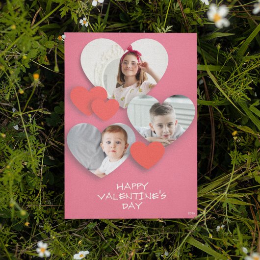 トレンディーハートフォトコラージュピンクのグリーティングカード シーズンカード