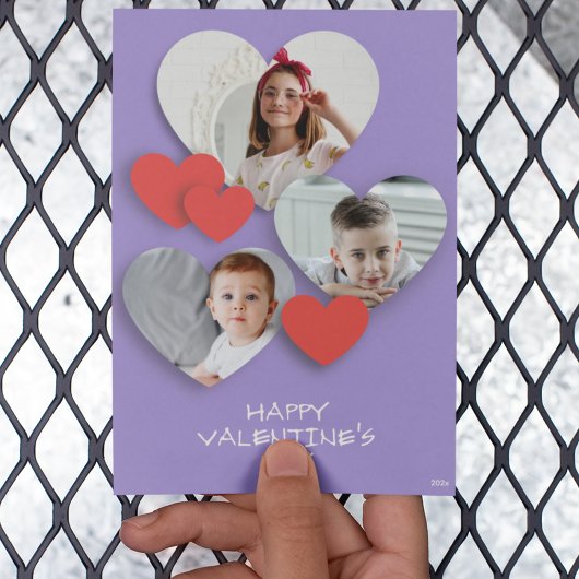 トレンディーハートフォトコラージュラベンダーグリーティングカード