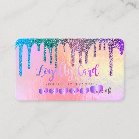 トレンディーハートレインボーグリッタードリップホログラフィック ロイヤリティカード (正面)