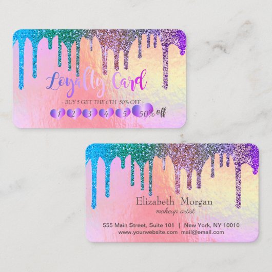 トレンディーハートレインボーグリッタードリップホログラフィック ロイヤリティカード (正面/裏面)