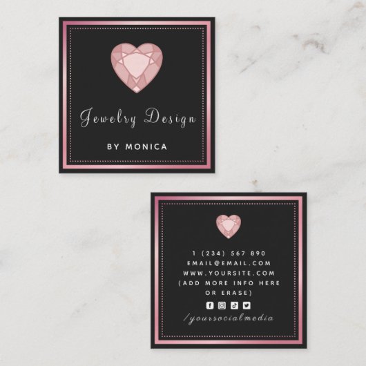 トレンディーハート宝石ジュエリーデザイナーバラ金ゴールド スクエア名刺 (正面/裏面)