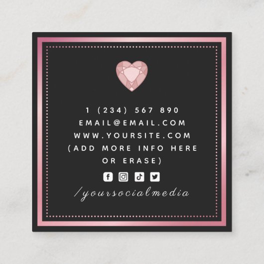 トレンディーハート宝石ジュエリーデザイナーバラ金ゴールド スクエア名刺 (裏面)