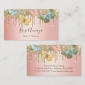 トレンディーバタフライ金ゴールドグリッターピンク美しい業界 名刺 (正面/裏面)