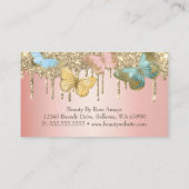 トレンディーバタフライ金ゴールドグリッターピンク美しい業界 名刺 (裏面)