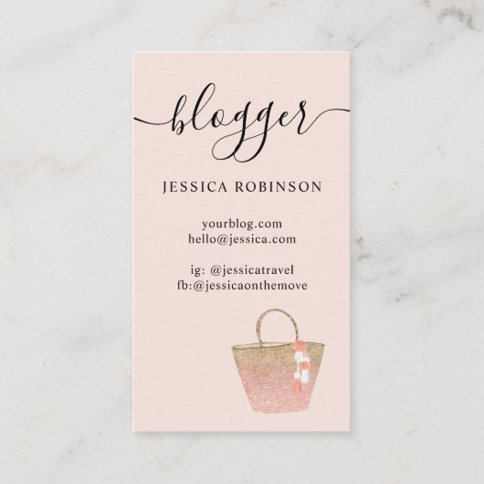 トレンディーバラグリッターバッグスクリプトファッションブロガー 名刺 (裏面)