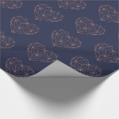 トレンディーバラゴールドフォイルジオメトリックハートネイビーブルー ラッピングペーパー (角)