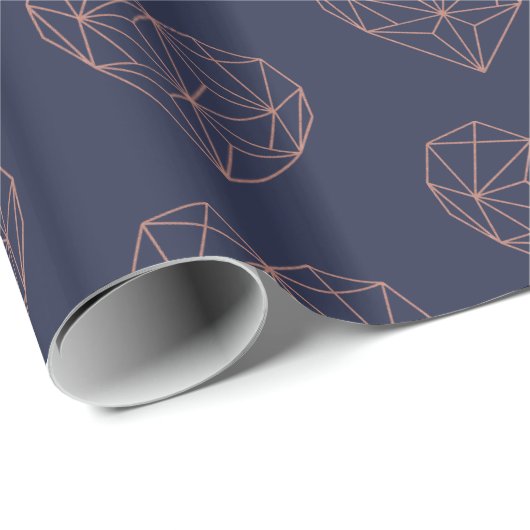 トレンディーバラゴールドフォイルジオメトリックハートネイビーブルー ラッピングペーパー (ロールコーナー)