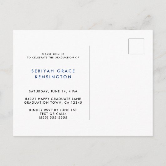 トレンディーバラゴールドフォイル卒業スクリプトフォト 案内ポストカード (裏面)