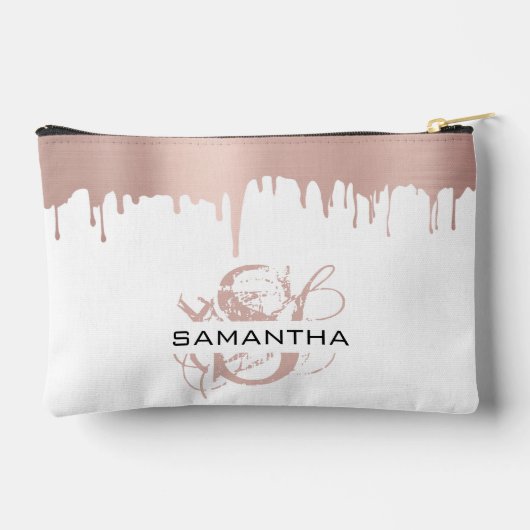 トレンディーバラピンク金ゴールドメタリックドリップスモノグラム アクセサリーポーチ (裏面)