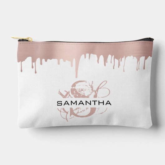 トレンディーバラピンク金ゴールドメタリックドリップスモノグラム アクセサリーポーチ (正面)