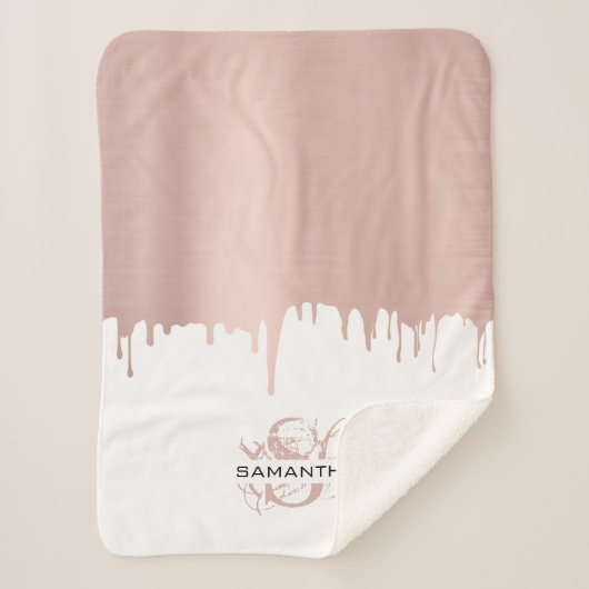 トレンディーバラピンク金ゴールドメタリックドリップスモノグラム シェルパブランケット (正面)