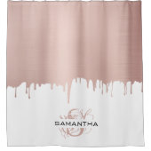 トレンディーバラピンク金ゴールドメタリックドリップスモノグラム シャワーカーテン (正面)