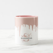 トレンディーバラピンク金ゴールドメタリックドリップスモノグラム ツートーンマグカップ (中央)