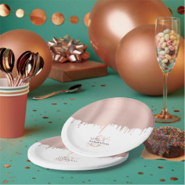 トレンディーバラピンク金ゴールドメタリックドリップスモノグラム ペーパープレート