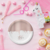 トレンディーバラピンク金ゴールドメタリックドリップスモノグラム ペーパープレート (パーティー)