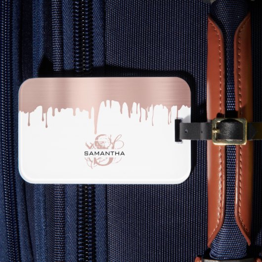 トレンディーバラピンク金ゴールドメタリックドリップスモノグラム ラゲッジタグ (正面インサイチュ4)