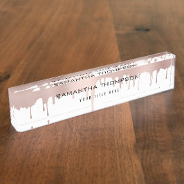 トレンディーバラピンク金ゴールドメタリックドリップ デスクネームプレート