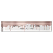 トレンディーバラピンク金ゴールドメタリックドリップ デスクネームプレート (正面)