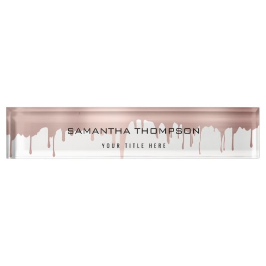 トレンディーバラピンク金ゴールドメタリックドリップ デスクネームプレート (正面)