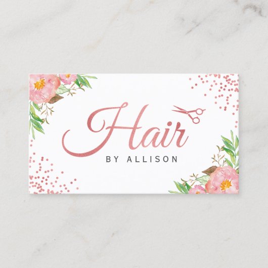 トレンディーバラ金ゴールドはさみフローラ美容師 名刺 (正面)