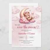 トレンディーバラ金ゴールドクマ月のベビーシャワー 招待状 (正面/裏面)