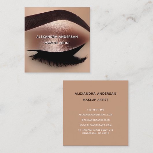 トレンディーバラ金ゴールドグリッターまつげメイクアップアーティスト スクエア名刺 (正面/裏面)