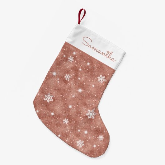 トレンディーバラ金ゴールドグリッタースノーフレークススターパターン スモールクリスマスストッキング (正面 (吊り時))