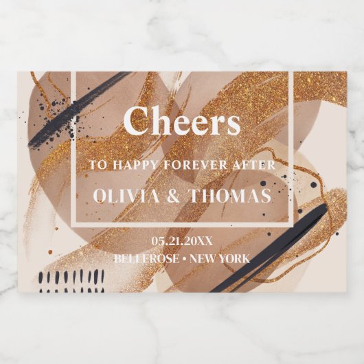 トレンディーバラ金ゴールドグリッターテラコッタ抽象芸術 はっきりした スパークリングワインラベル (シングルラベル)