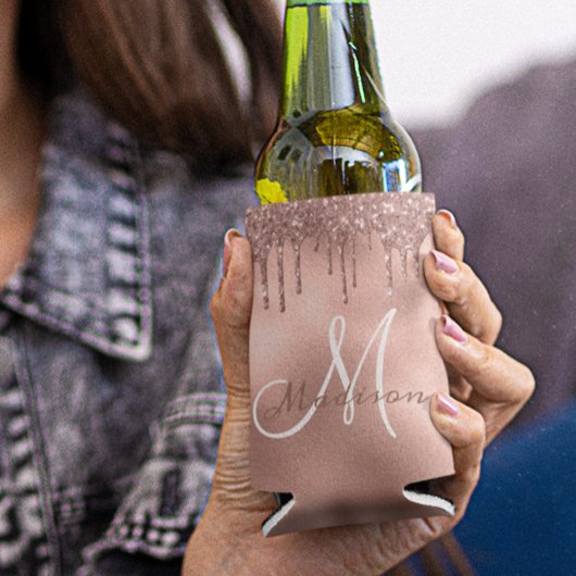 トレンディーバラ金ゴールドグリッタードライモノグラムのプ 缶クーラー