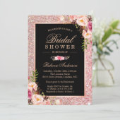 トレンディーバラ金ゴールドグリッターピンクフローラブライダルシャワー 招待状 (スタンド正面)