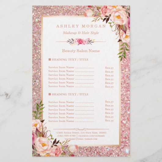 トレンディーバラ金ゴールドグリッターフローラ美しいサロンメニュー チラシ (正面)