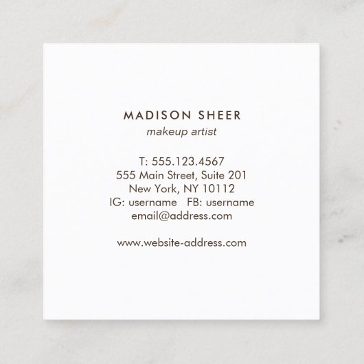 トレンディーバラ金ゴールドグリッター美しいスタイリスト スクエア名刺 (裏面)