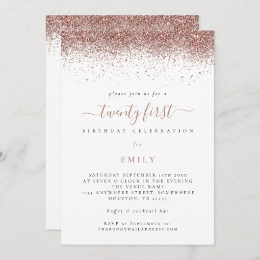 トレンディーバラ金ゴールドグリッター21st誕生日パーティー 招待状 (正面/裏面)