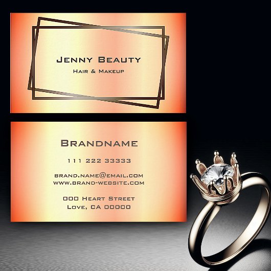 トレンディーバラ金ゴールドシックモダンフレームヘアメイクアップ 名刺
