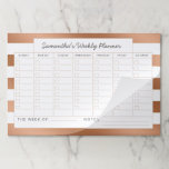 トレンディーバラ金ゴールドストライプ週間プランナーカレンダー ペーパーパッド<br><div class="desc">トレンディーバラ白ストライプ、文字、名パーソナライズされた前、またはビジネス情報を含むゴールドフォイルの情報。シックエレガントでスタイリッシュシック。シンプルデザインミニマル – 個人プランナーまたはビジネスのチェックリストの週次To-Doレイアウトカレンダー！～このデザインのスイート全体を結婚見るために私の店をチェック！</div>