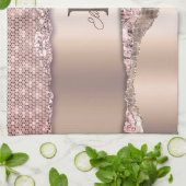 トレンディーバラ金ゴールドダイヤモンドグリッターモノグラム キッチンタオル (折り畳み)