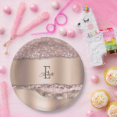 トレンディーバラ金ゴールドダイヤモンドグリッターモノグラム ペーパープレート (パーティー)