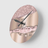 トレンディーバラ金ゴールドダイヤモンドグリッターモノグラム ラウンド壁時計 (傾斜)