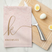 トレンディーバラ金ゴールドファンシーグリッターイニシャルと名前 キッチンタオル (四つ折り)