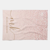 トレンディーバラ金ゴールドファンシーグリッターイニシャルと名前 キッチンタオル (横)