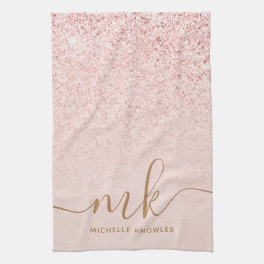 トレンディーバラ金ゴールドファンシーグリッターイニシャルと名前 キッチンタオル (縦)