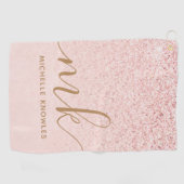 トレンディーバラ金ゴールドファンシーグリッターイニシャルと名前 ゴルフタオル (横)