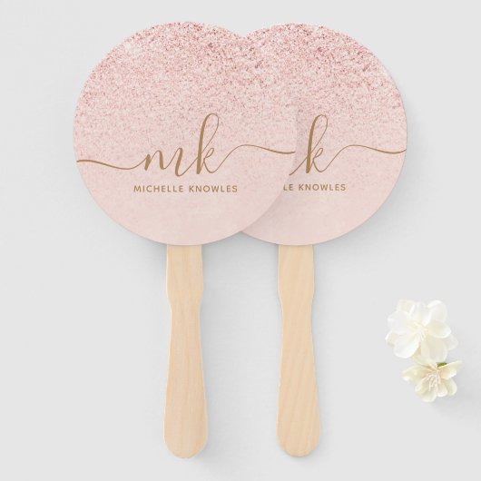 トレンディーバラ金ゴールドファンシーグリッターイニシャルと名前 ハンドファン (正面&裏面)