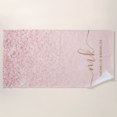 トレンディーバラ金ゴールドファンシーグリッターイニシャルと名前 ビーチタオル (正面)