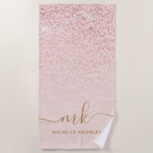 トレンディーバラ金ゴールドファンシーグリッターイニシャルと名前 ビーチタオル (正面)