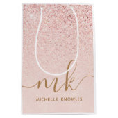 トレンディーバラ金ゴールドファンシーグリッターイニシャルと名前 ミディアムペーパーバッグ (正面)