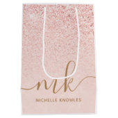 トレンディーバラ金ゴールドファンシーグリッターイニシャルと名前 ミディアムペーパーバッグ (裏面)